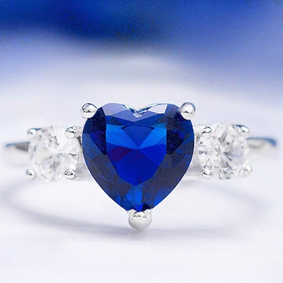Blue Sapphire Heart Gemstone ring, 925 Sterling Silver Charmed Aroma Valentines - Picture 1 of 4